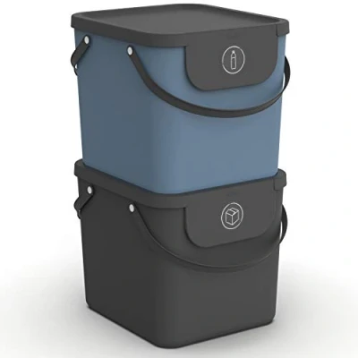 Afbeelding van Rotho Albula afvalscheiders set van 2 40L zwart/blauw