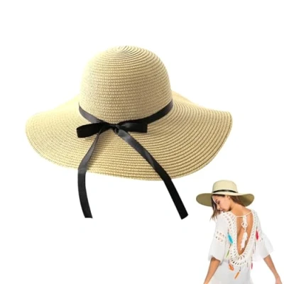 Afbeelding van UILYNIU Zonnehoed voor dames, stro, zomerhoed strandhoeden strohoed met brede rand, opvouwbare zonnehoed, strandhoed, zomerhoed, rand (kaki),