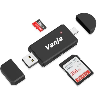Afbeelding van Vanja SD/Micro SD kaartlezer, USB Type C en Micro Geheugenkaartlezer OTG Adapter voor SDXC, SDHC, SD, SDHC kaart, ondersteunt UHS I kaarten