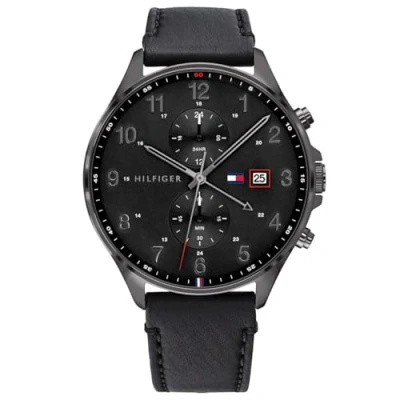 Afbeelding van Tommy Hilfiger 1791711 Herenhorloge, analoog, kwarts, multifunctioneel, met leren armband, Zwart, band