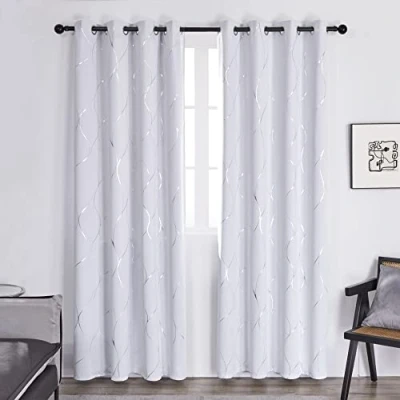 Afbeelding van Deconovo Verduisteringsgordijn, ondoorzichtig, isolerend, voor slaapkamer, jongens, met oogjes, zilverkleurig, wit, grijs, 140 x 175 cm, 2 stuks