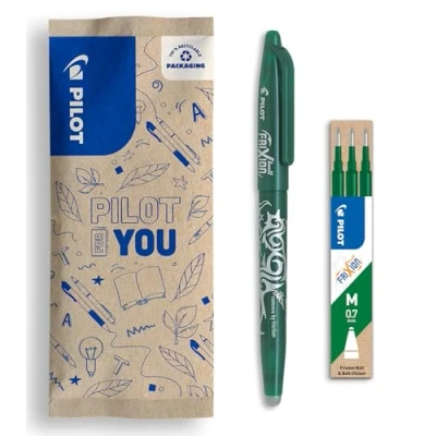 Afbeelding van PILOT set van 1 Frixion Ball + 3 vullingen Uitwisbare pen met thermogevoelige inkt Navulbare rollerbalpen gerecycled kunststof Groen Medium punt