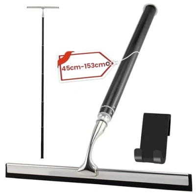 Afbeelding van LORESJOY uittrekbare douchewisser zwart, siliconen wisser douche 48 153 cm breed, badkamerwisser, douchewisserset met houder, glazen wisser, badkamerwisser