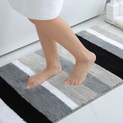 Afbeelding van Homaxy Antislip badkamertapijt, zacht, hoogpolig, microvezel, badmat, absorberend, wasbaar, 60 x 120 cm, zwart/grijs