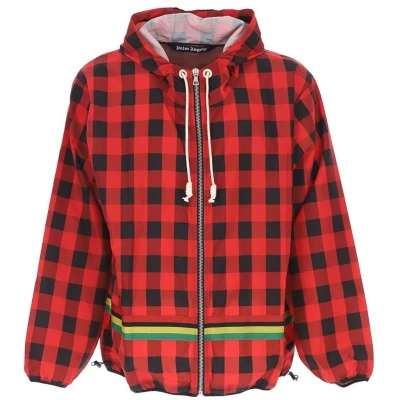 Afbeelding van Checked Windbreaker Jacket with Drawstring Hood and Front Zip Closure
