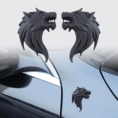 Afbeelding van SGW Metalen wolf hoofd embleem auto badge sticker, zwart (2 stuks), universele pasvorm voor
