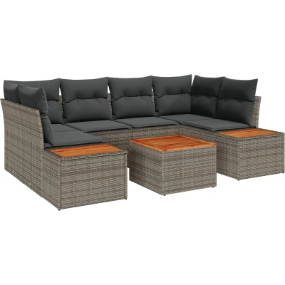 Afbeelding van vidaXL 7 delige Tuin Sofa Set met Kussens Grijs Poly Rattan Acacia