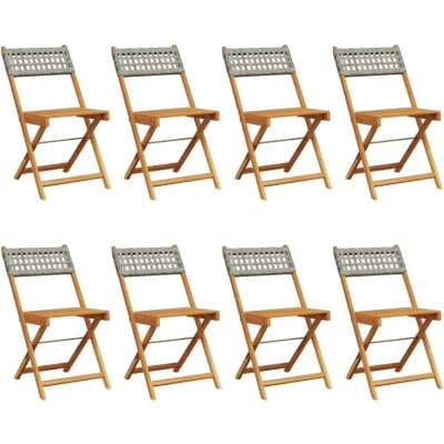 Afbeelding van vidaXL Tuinstoelen 8 st inklapbaar poly rattan en massief hout grijs