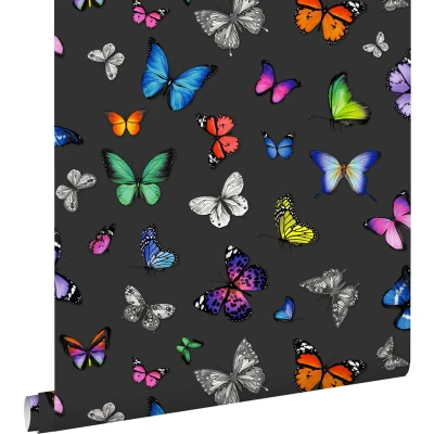 Afbeelding van Leen Bakker ESTAhome Behang Vlinders Multicolor Op Zwart 53cm X 10,05 M Vlies