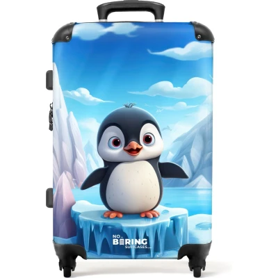 Afbeelding van NoBoringSuitcases.com Grote koffer XL Kinderkoffer pinguïn geschikt voor jongens en meisjes Reiskoffer met 4 wielen Trolley op wieltjes 60 liter Rolkoffer groot kinderen Ruimbagage valies 20kg Suitcase medium Reisbagage middelgroot