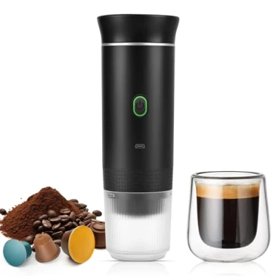 Afbeelding van Weinsamkeit draagbare koffiezetapparaat, espressomachine, zelfverwarmend oplaadbaar, camping, USB C batterij, met NS capsules en gemalen koffie, voor