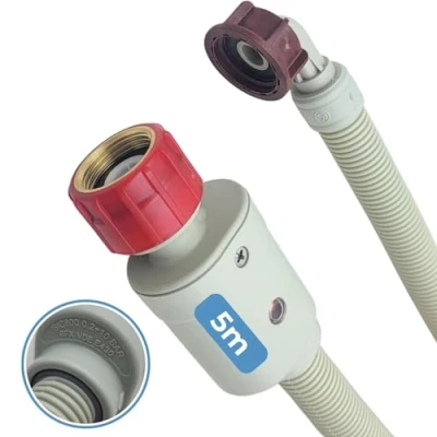 Afbeelding van LICHTBLAU Aquastopslang maat 5,0 m 2796 met metalen schroefdraad wasmachine vaatwasser I 3/4 inch hoek/recht incl. veiligheidsventiel en vuilzeef toevoerslang universeel bruikbaar
