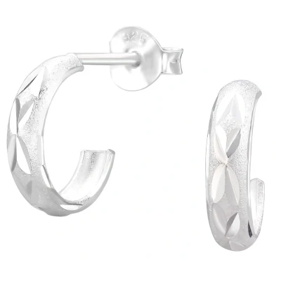 Afbeelding van JoyS Zilveren oorringen stud 10 mm / 2.3 halve hoepel fantasie gravure