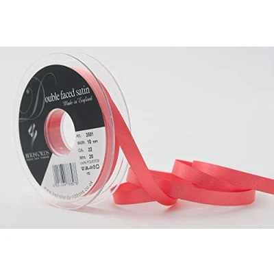 Afbeelding van Berisfords 10 mm polyester garen satijnen lint, koraal