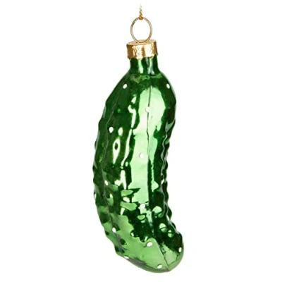 Afbeelding van BRUBAKER Augurk Handgeschilderde Glazen Kerstbal Handgeblazen Kerstversiering Grappige Kersthanger Kerstboom Decoratie 9 cm