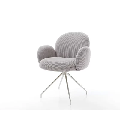 Afbeelding van Eetkamerstoel Nube Flex met armleuning kruisframe conisch roestvrij staal koord zilver grijs pocketveer kern 180 draaibaar