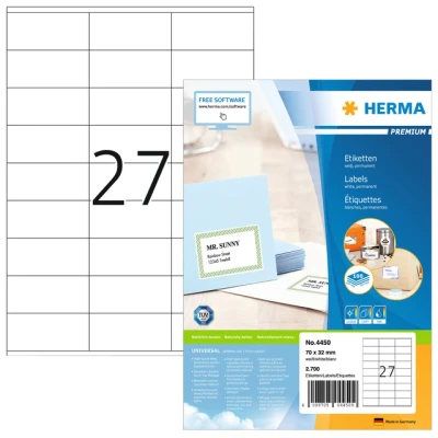 Afbeelding van Etiket HERMA 4450 70x32mm premium wit 2700stuks