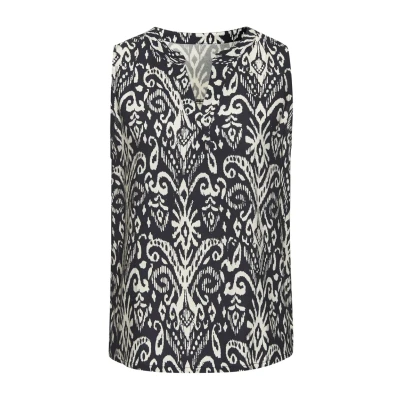 Afbeelding van Vivance Top met v hals en etnisch patroon, boho stijl, blouseshirt, damesblouse