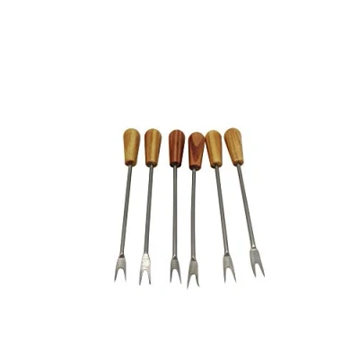 Afbeelding van DOJA Barcelona Fourchette à Escargots PACK 12 pic Métallique Réutilisable avec Base en Bois Ustensiles pour aperitif, verre a cocktail, décoration, entre autres utilisations…