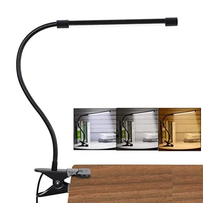 Afbeelding van Led leeslamp, dimbaar, met klem, oogbescherming, 3 lichtmodi &amp; 10 helderheidsniveaus, USB aansluiting, draagbaar, flexibel, zwanenhals, leeslamp voor slaapkamer bureau, 7 W (zwart)