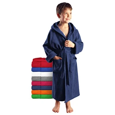 Afbeelding van Arus Kinderbadjas, 100% Katoenen Badstof, met capuchon, Blauw navy, 152
