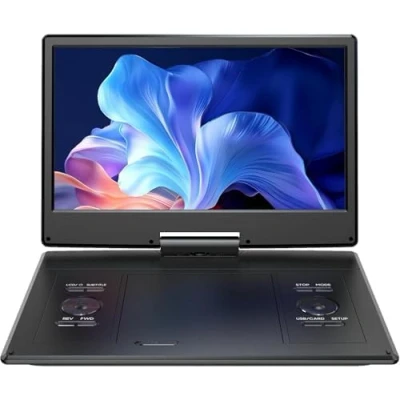 Afbeelding van YOTON 17,5&quot; draagbare dvd speler met 15,5&quot; HD groot draaibaar scherm voor in de auto, 4 6 uur speeltijd batterij, geheugen afspeelfunctie, ondersteuning USB/SD kaart [Blu ray niet ondersteund]