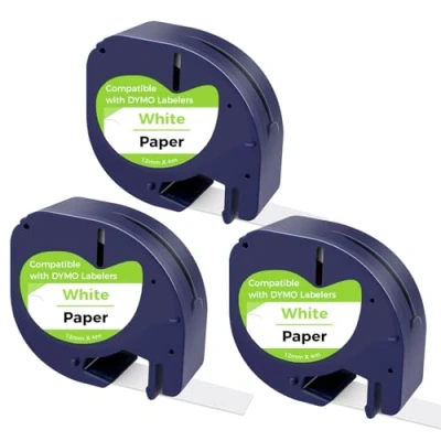 Afbeelding van CNMTCCO Labeltape voor DYMO, 3 x compatibel met Dymo Letratag 12 mm 4 m, etiketteerapparaat, zwarte print op wit labelpapier, werkt XR LT 100H /