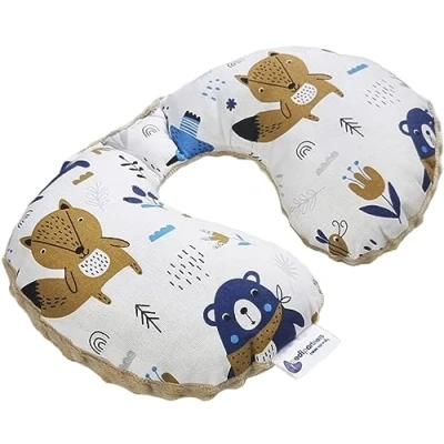 Afbeelding van Medi Partners Nekkussen neksteun voor kinderen, 100% katoen/Minky babynekkussen auto, kinderwagen, autorijden, reizen, slaaphalskussen, sluimerrol (boho dieren met beige minky)