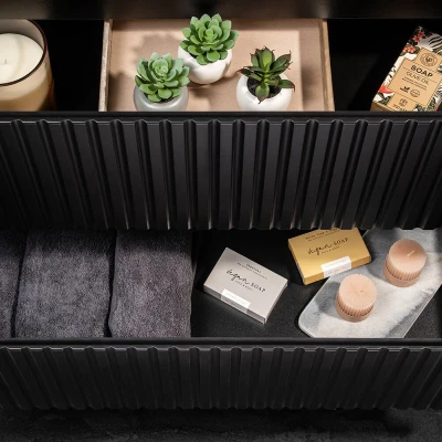 Afbeelding van Wastafelonderkast Newport met lades en deuren 60x140x40 cm zwart eikenkleurig [en.casa]