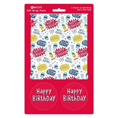 Afbeelding van Abacus Kaarten 08772A &quot;Verjaardagsmonsters&quot; Cadeauverpakking met 2 vellen en labels plasticvrij volledig recyclebaar