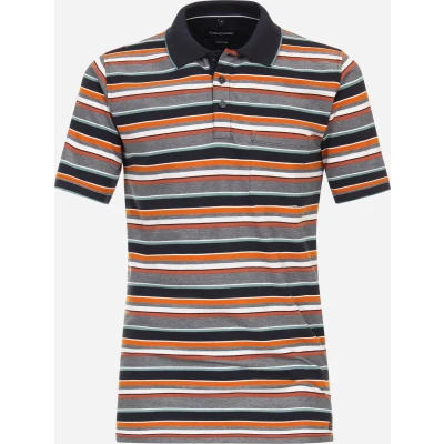 Afbeelding van Casa Moda polo heren poloshirt wijde fit oranje gestreept