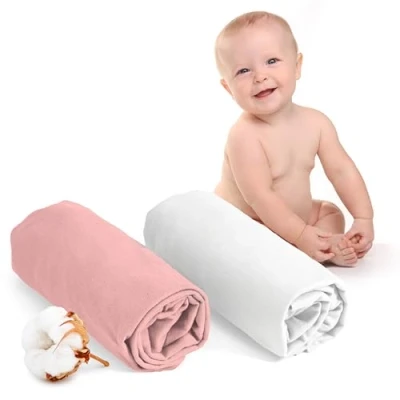 Afbeelding van Dreamzie Hoeslaken 70x140 (x2) 100 procent Oeko Tex Gecertificeerd Katoen Baby Wit en Roze