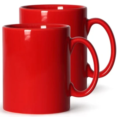 Afbeelding van SHOWFULL Extra grote koffiemokken, 22 oz/koffiemokken, set van 2, gladde keramische baaskopjes, capaciteit en groot handvat, voor papa, mannen, rood