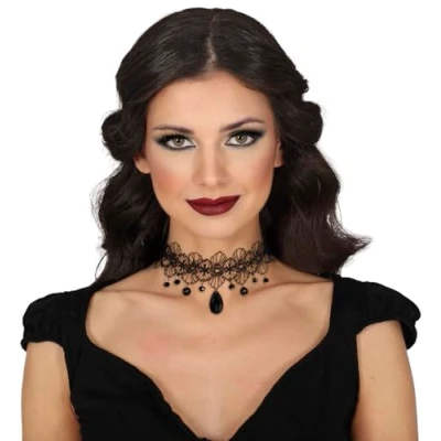 Afbeelding van Fiestas Guirca Bloemen choker met zwarte steen 1 stuks Halloween accessoires verkleden