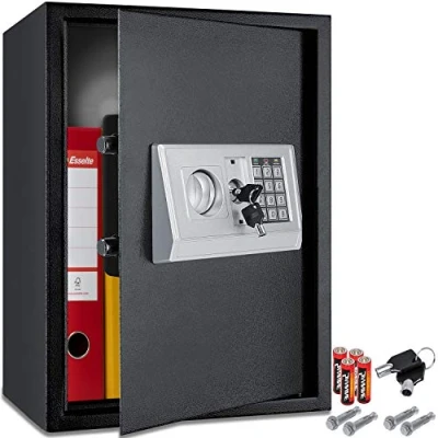 Afbeelding van KESSER® Elektr. kluis, 50 x 35 34,5 XXL, deurdikte 4 mm, elektronische dubbele boutvergrendeling, wandkluis, incl. montagemateriaal, documentenkluis, binnenverlichting, pantserkast, zilver