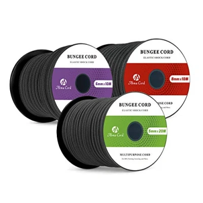 Afbeelding van Abma Cord Bungeekoord 8mm 10M Rubberen Touw Elastisch Koord Expandertouw Spankoord Elastiek voor Camping, Zeildoek, Aanhangwagen, Rugzak, Tentstok, Kajak Zwart