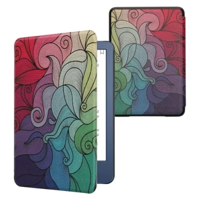 Afbeelding van kwmobile E reader hoesje geschikt voor Amazon Kindle (2022/2024) hoes flip case met magnetische sluiting Ereader cover Kleurrijk design in roze / blauw groen
