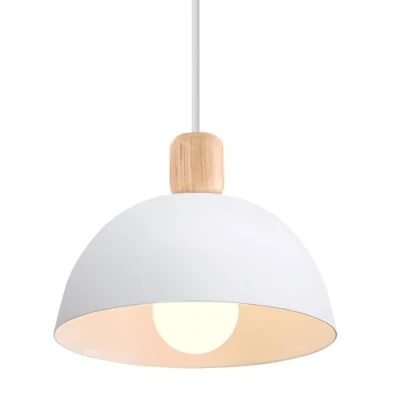 Afbeelding van iDEGU Kroonluchter hanglamp retro moderne halve cirkel stijl plafondlamp E27 van hout metaal voor slaapkamer eetkamer keuken 20 cm (wit)