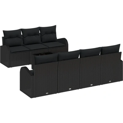 Afbeelding van vidaXL 8 delige Tuinbank Set met Kussens Zwart Poly Rattan