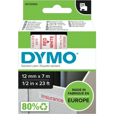 Afbeelding van DYMO originele D1 labels Rode Tekst op Wit Label 12 mm x 7 m zelfklevende etiketten voor de LabelManager labelprinter gemaakt in Europa