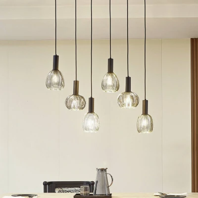 Afbeelding van Lindby hanglamp 6lichts Glas, ijzer E27 rookgrijs, zwart