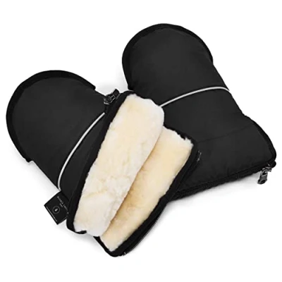 Afbeelding van WERNER CHRIST lamswollen handwarmer kinderwagen Ondanks de vrieskou is GLOVY perfecte als u met uw kindje in buggy gaat wandelen, medicinale wol, eenvoudig te gebruiken, handmof grijs en zwart