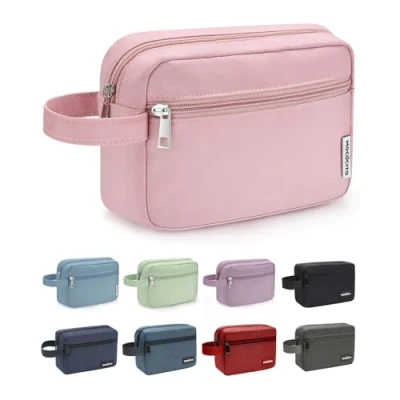 Afbeelding van MOCOCITO Toilettas voor Heren, Canvas Reistoilettas Make Up Tas Organizer om op te Hangen Waterbestendige Scheertas Toiletartikelen Accessoires (Basis, Roze)