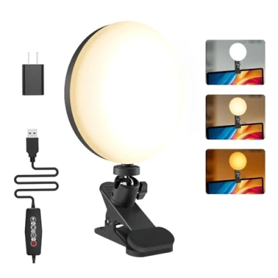 Afbeelding van Mojimdo Verlichting voor Video opname, Light Clip op Desktop Monitor, 3 Dimbare Kleuren &amp; 5 Helderheidsniveaus Webcam Meet Lighting/Remote Working