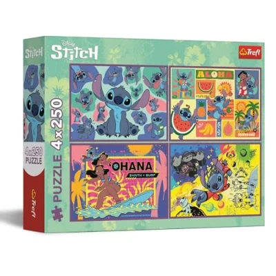 Afbeelding van Trefl 4 in 1 puzzels: Lilo &amp; Stitch, Buitengewone Stitch x 250 Stukjes Set met vier puzzels voor tieners