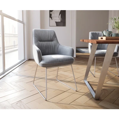 Afbeelding van Armleunstoel Zelia Flex met armleuning slipframe roestvrij staal fluweel grijs