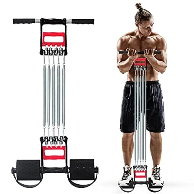 Afbeelding van COVVY 3 in 1 multifunctioneel sporttoestel, buiktrimmer + handgrijper expander met 5 veren voor borst , hand armtraining, oefeningen, spieropbouw