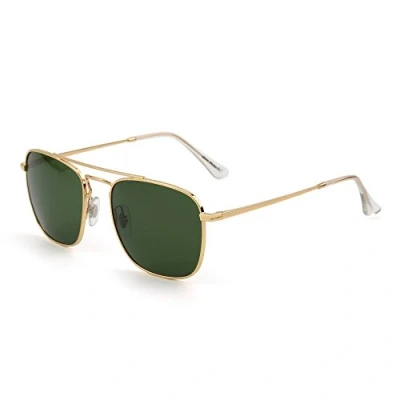 Afbeelding van Jim Halo Retro Vierkante Zonnebril Premium Glas Lens Platte Metalen Eyewear Mannen Vrouwen, Goud/Groen