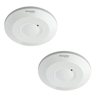 Afbeelding van Oktaplex Ida set van 2 vlakke plafondbewegingsmelders 360 hoogfrequent sensor 16m bereik 230V aanwezigheidsmelder wit met schemersensor