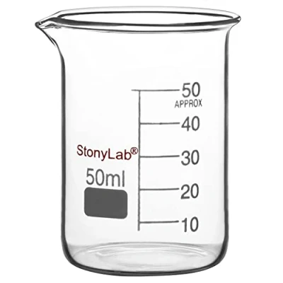 Afbeelding van stonylab Glazen Beker, 1 Pack Borosilicaatglas Graduated Lage vorm Griffin Beker met Gietende Uitloop Lab 50ml